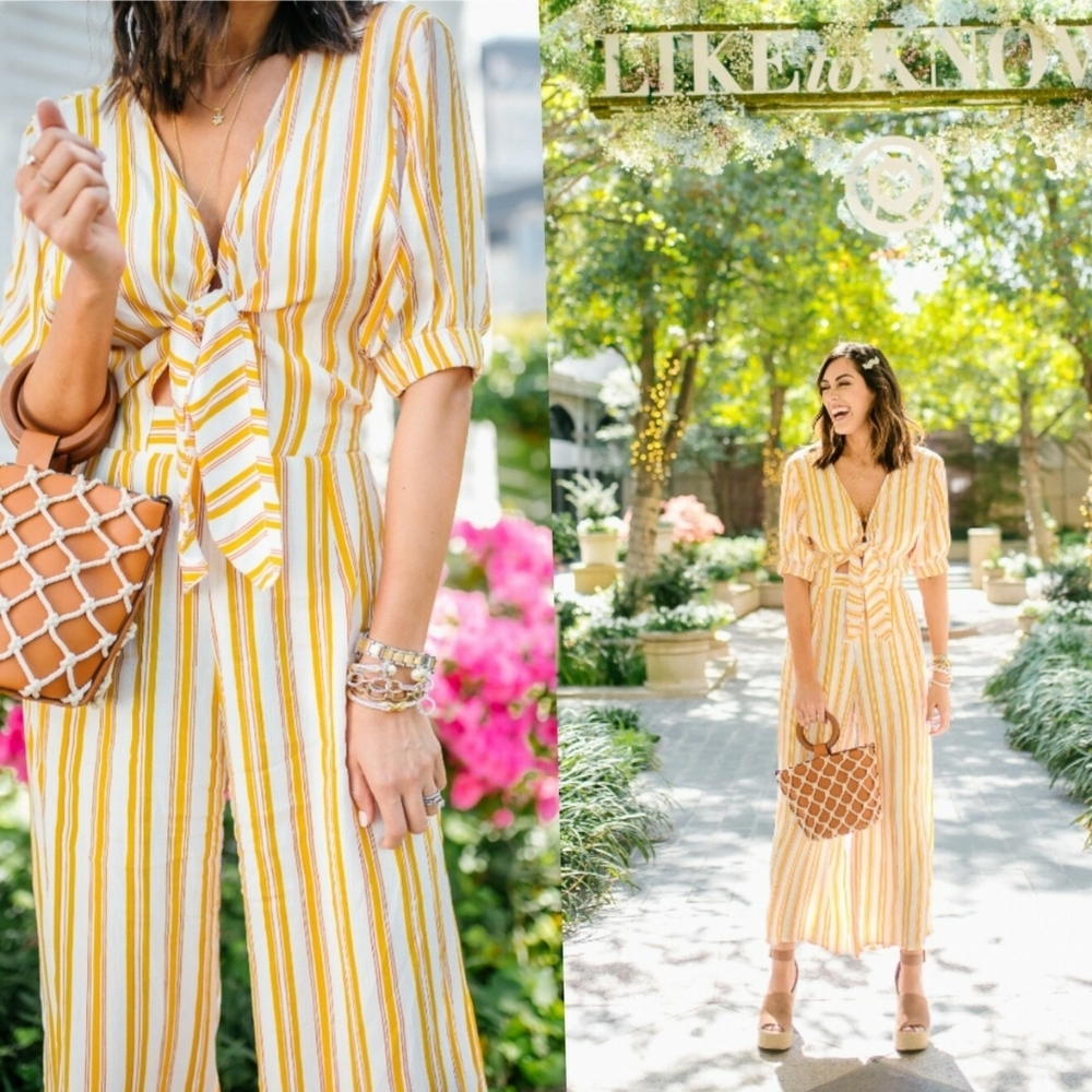 Faithful The Brand REVOLVE Matisse Azure Yellow Striped Jumpsuit In 6